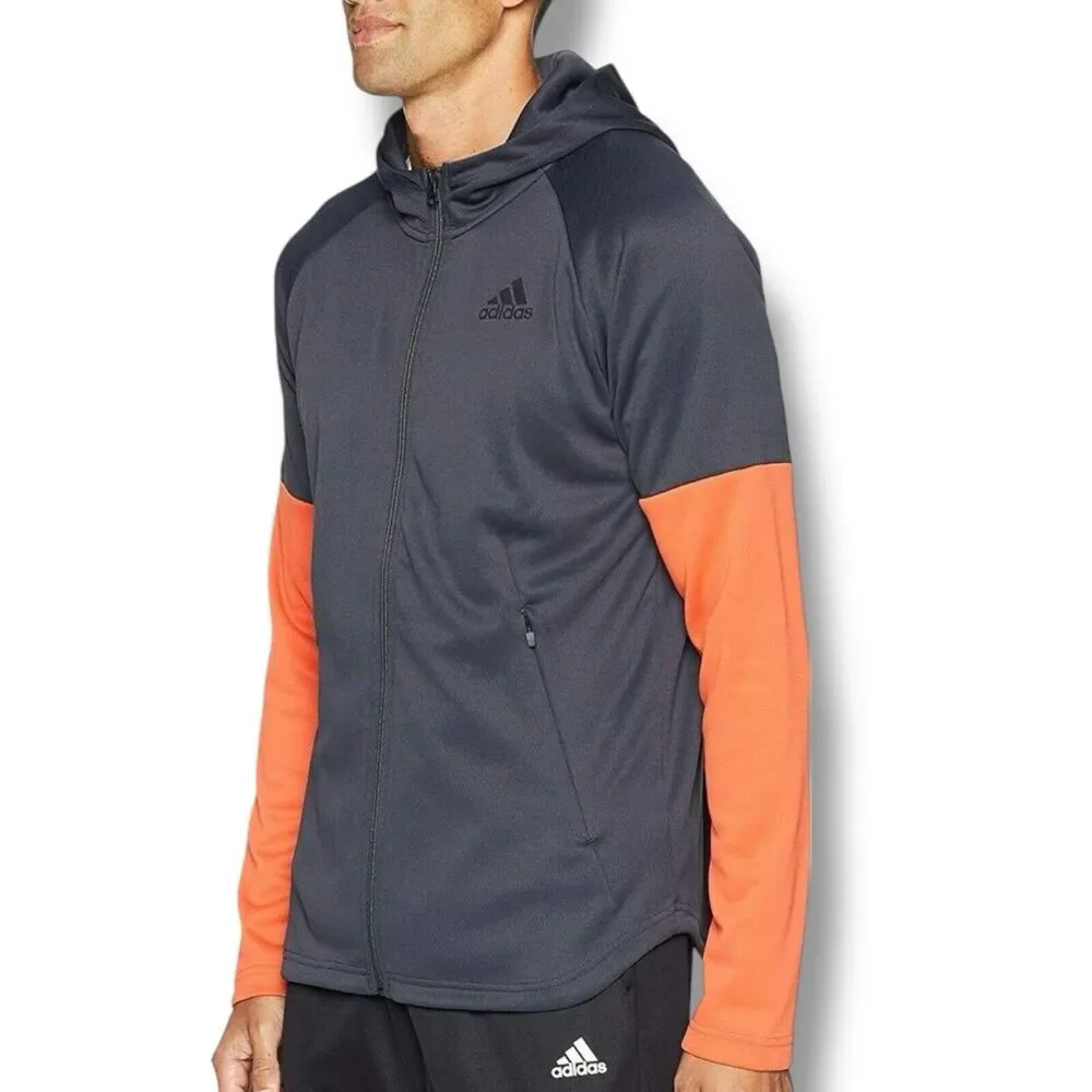 Adidas Hoodie Men 2XL Orange Full-Zip DH9071 Grey Activewear Running Outdoors - Picture 14 of 14